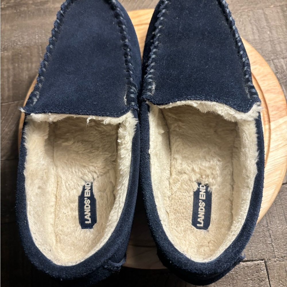 Lands' End Men's Dark Chunky Cozy Wintercore Grandpacore Blue Slip-On Loafers